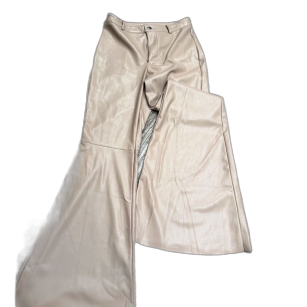 Forever 21 Beige Faux Leather Flare Pants Women’s Small Vegan Leather